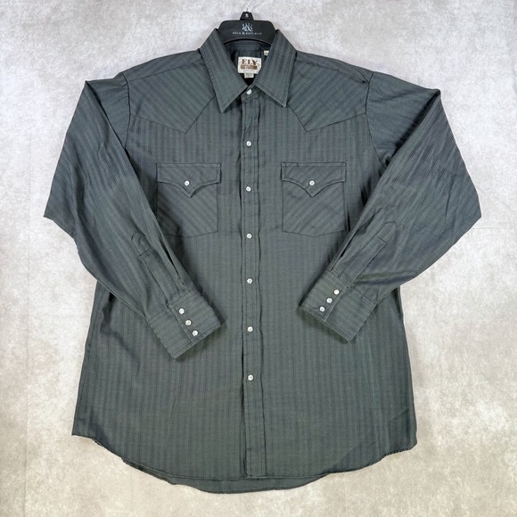 Ely Cattleman Other - Ely Cattleman Shirt Men 16.5 34 Large Black Pearl Snap Long Sleeve Western Rodeo